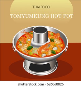 Prawn spicy soup Tom Yum Kung Thai cuisine hot pot vector