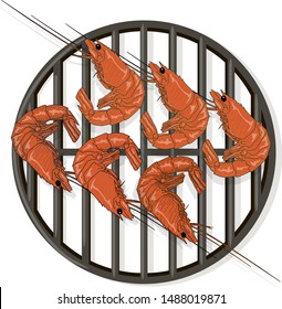 Prawn or tiger shrimp grilliing  / bbq vector illustration isolated on white background