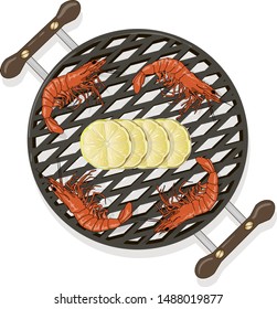 Prawn or tiger shrimp grilliing  / bbq vector illustration isolated on white background