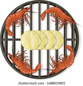 Prawn or tiger shrimp grilliing  / bbq vector illustration isolated on white background