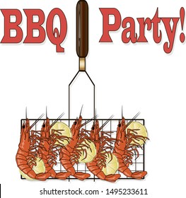 Prawn or tiger shrimp grilliing  / bbq vector illustration isolated on white background