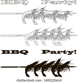 Prawn or tiger shrimp grilliing  / bbq vector illustration isolated on white background