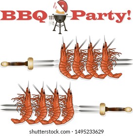 Prawn or tiger shrimp grilliing  / bbq vector illustration isolated on white background