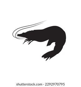 Prawn or tiger shrimp silhouette vector isolated on white. Sea food icon.
