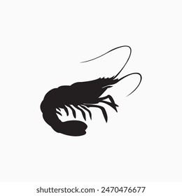 Prawn or tiger shrimp silhouette vector isolated on white background. Sea food icon vector illustration.