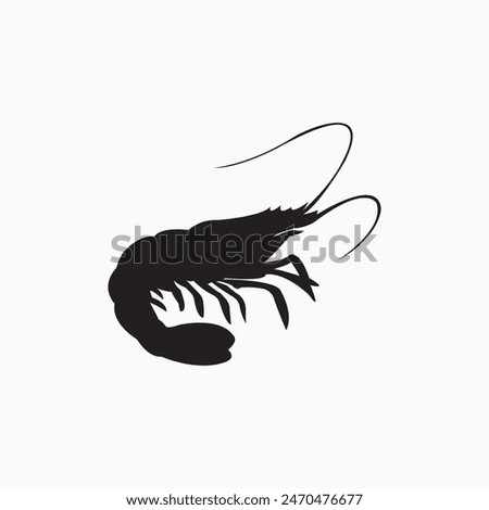 Prawn or tiger shrimp silhouette vector isolated on white background. Sea food icon vector illustration.