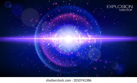 Praxis effect. Vector. Abstract futuristic background. A supernova explosion in outer space. Dark, dark blue and violet tones. The space of the universe. Nebula and plasma. Infinity. Place for text.
