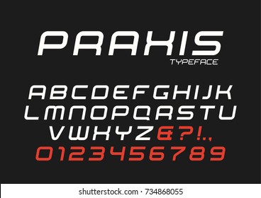 Praxis vector decorative italic font design, alphabet, typeface, typography.