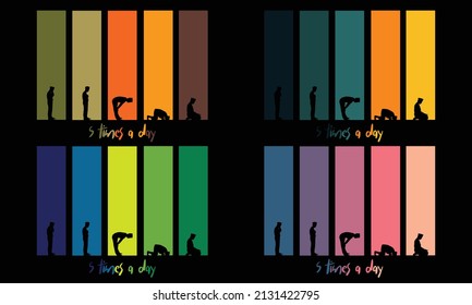 Pray 5 times a day Islam Salat. worship. prayer. Vector illustration