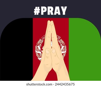 Pray for Afghanistan, help or support concept, Afghanistan flag with praying hands, interantional campaign and humanity idea, vector design, stop war, solidarity and union