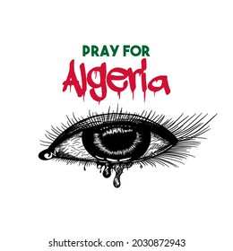 Reza por texto argelino con mano sostiene una bandera de la ilustración argelina