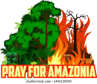 Pray for Amazonia Save Green Jungle Rainforest - Deforestation Concept Landscape Vector Illustration