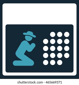 Pray Appointment vector icon. Style is bicolor flat symbol, blue and white colors, rounded angles, dark blue background.