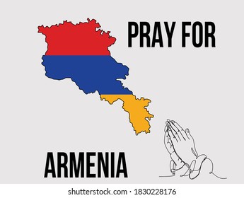 Pray for Armenia anti war banner. Peace-loving template for banner. Prayer hands drawn by one line.