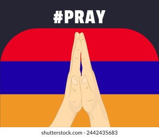 Beten für Armenien, Hilfe oder Unterstützung Konzept, Armenien Flagge mit betenden Händen, internationale Kampagne und Menschlichkeit Idee, Vektor-Design, Stopp War, Solidarität und Union