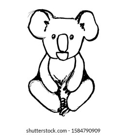 Pray for Australia. Cute Koala sitting hand drawn coloring book for adult and kids isolated on white background.Outline vector doodle illustration. World peace. Fight together. Animal Protection Day. 