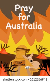 Pray for Australia with fireghter save kangaroo animal wildlife vector design concept