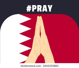 Pray for Bahrain, help or support concept, Bahrain flag with praying hands, interantional campaign and humanity idea, vector design, stop war, solidarity and union