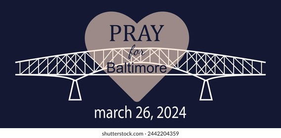 Bete für Baltimore. Francis Scott Key Bridge. 26. März 2024. Einfache Vektordarstellung