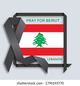Bete für beiroten Hintergrund mit schwarzem Band und Flagge. Vektorgrafik.