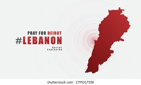 Reza por mensaje de Beirut Lebanon con mapa de fondo gris; diseño de apoyo y ayuda a las personas; caridad; donar después de la explosión en Beirut; ilustración vectorial.