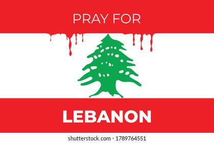 Pray For Beirut Lebanon Wording on Lebanon Flag From Massive Explosion