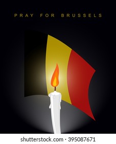 Pray for Brussels. Flag of Belgium. Mourning figure. 
