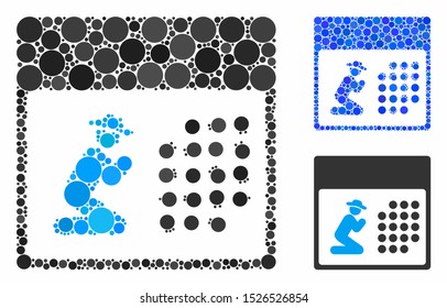 Pray calendar composition for pray calendar icon of small circles in variable sizes and color tints. Vector random circles are united into blue composition.