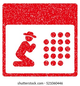 Pray Calendar grainy textured icon for overlay watermark stamps. Flat symbol with unclean texture. Dotted vector red ink rubber seal stamp with grunge design on a white background.