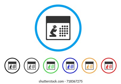 Pray Calendar rounded icon. Style is a flat pray calendar gray symbol inside light blue circle with black, gray, green, blue, red, orange variants. Vector designed for web and software interfaces.