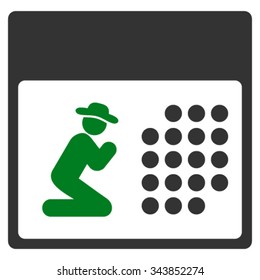 Pray Calendar vector icon. Style is bicolor flat symbol, green and gray colors, rounded angles, white background.