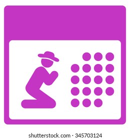 Pray Calendar vector icon. Style is flat symbol, violet color, rounded angles, white background.