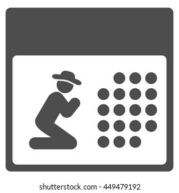 Pray Calendar vector icon. Style is flat symbol, gray color, rounded angles, white background.