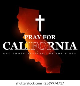 Pray for California's Creek Fire concept. Flat style.Illustration vector graphic of forest fire in California state, USA. Trees about to burn in red, orange wildfire. Creek fire in the forest. 
