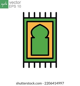 Pray carpet, islamic rug, arabic carpet for muslim prayer. Ramadan karem, eid al-fitr mubarak sign. Prayer mat, sajadah, carpet madan icon. Vector illustration. Design on white background. EPS 10