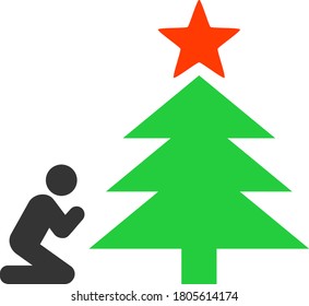 Pray to Christmas Tree vector illustration. A flat illustration iconic design of Pray to Christmas Tree on a white background.