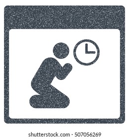 Pray Clock Calendar Page grainy textured icon for overlay watermark stamps. Flat symbol with scratched texture.