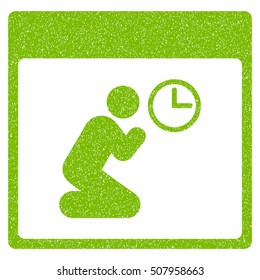 Pray Clock Calendar Page grainy textured icon for overlay watermark stamps. Flat symbol with unclean texture. Dotted vector eco green ink rubber seal stamp with grunge design on a white background.
