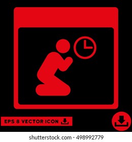 Pray Clock Calendar Page icon. Vector EPS illustration style is flat iconic symbol, red color.