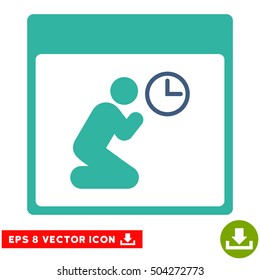 Pray Clock Calendar Page icon. Vector EPS illustration style is flat iconic bicolor symbol, cobalt and cyan colors.