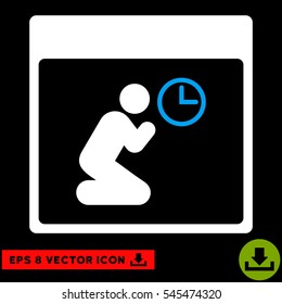 Pray Clock Calendar Page icon. Vector EPS illustration style is flat iconic bicolor symbol, blue and white colors.