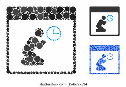 Pray clock calendar page mosaic of circle elements in various sizes and color tinges, based on pray clock calendar page icon. Vector circle elements are combined into blue mosaic.