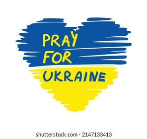 Pray for conceptual Ukraine, Ukrainian flag in the shape of a heart. Pray for peace in Ukraine. Postcard, print on a T-shirt.