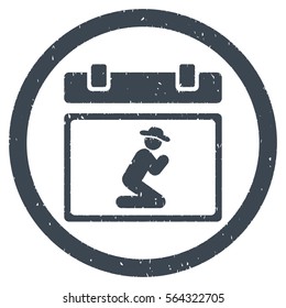 Pray Date grainy textured icon inside circle for overlay watermark stamps. Flat symbol with dust texture.