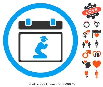 Pray Date icon with bonus amour icon set. Vector illustration style is flat iconic elements for web design, app user interfaces.