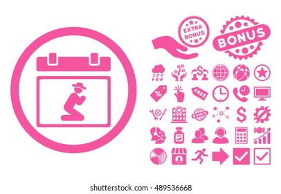 Pray Date icon with bonus images. Vector illustration style is flat iconic symbols, pink color, white background.