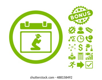 Pray Date icon with bonus pictogram. Vector illustration style is flat iconic symbols, eco green color, white background.