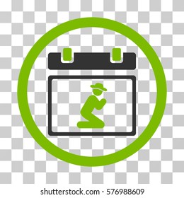 Pray Date rounded icon. Vector bicolor illustration style is a flat iconic symbol inside a circle, eco green and gray colors, transparent background. Designed for web and software interfaces.