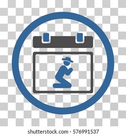 Pray Date rounded icon. Vector bicolor illustration style is a flat iconic symbol inside a circle, cobalt and gray colors, transparent background. Designed for web and software interfaces.