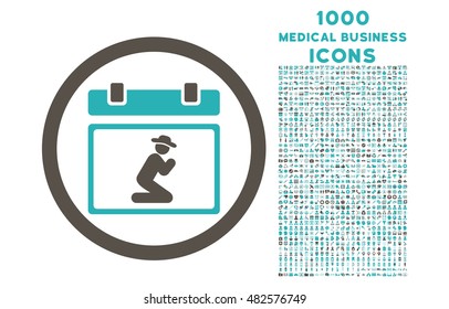 Pray Date rounded vector bicolor icon with 1000 medical business icons. Set style is flat pictograms, grey and cyan colors, white background.